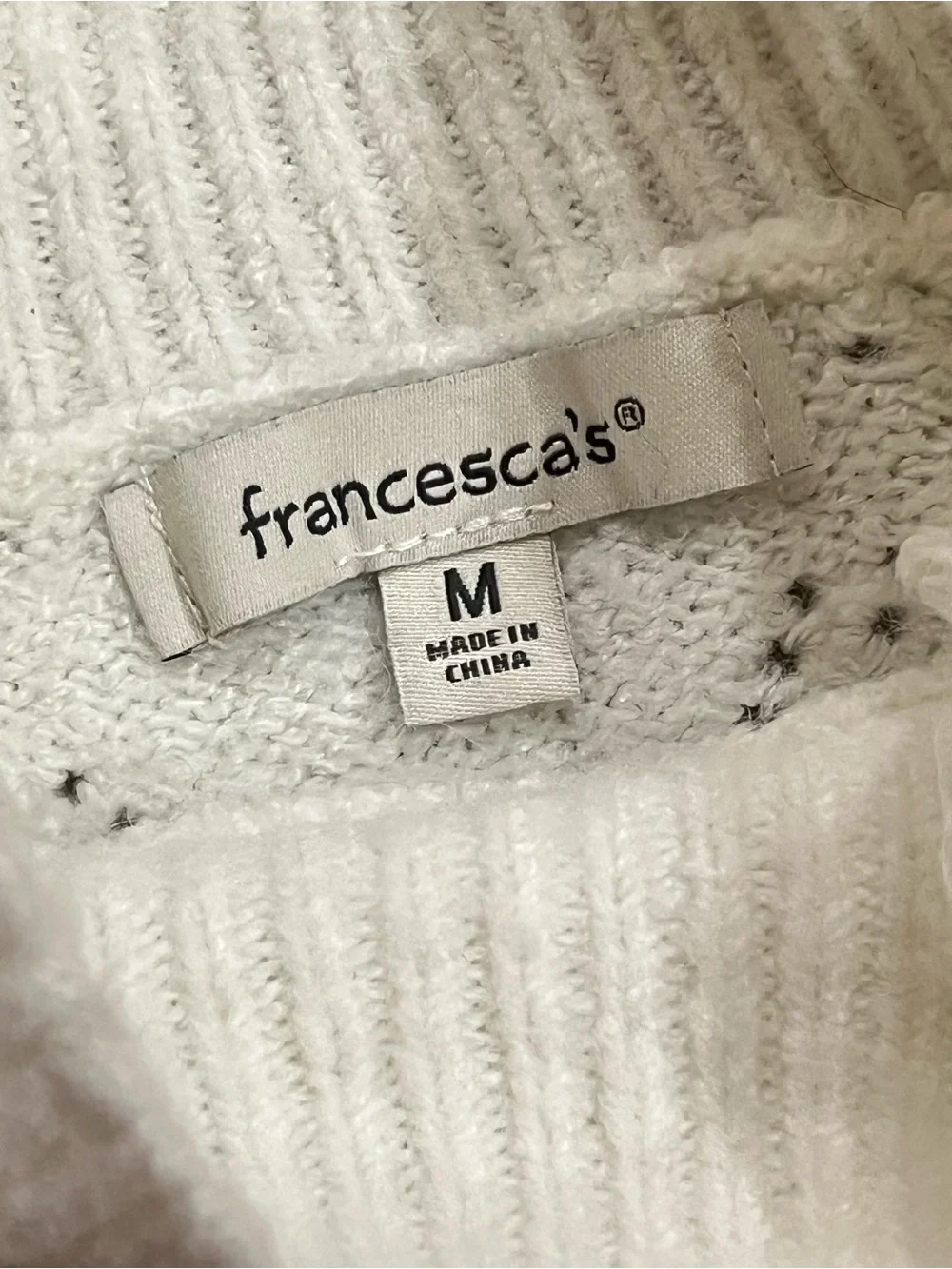 Francesca's White Floral Embroidered Pointelle Knit Mock Neck Sweater Sz Medium